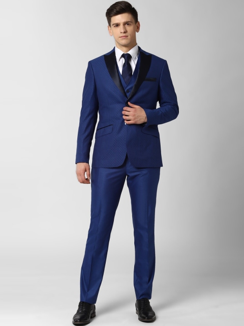 

Peter England Elite Men Blue Self Design Slim-Fit Single-Breasted 3 Piece Formal Suit
