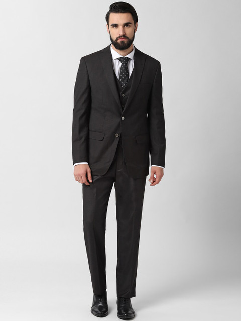 

Peter England Elite Men Black Self Design Regular-Fit Single-Breasted 3 Piece Formal Suit