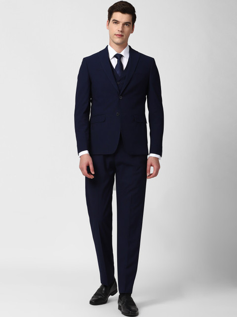 

Peter England Elite Men Navy Blue Solid Three-Piece Suit
