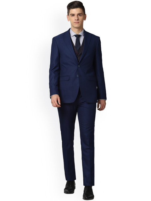 

Peter England Elite Men Navy Blue Solid Slim-Fit Single-Breasted 3 Piece Formal Suit