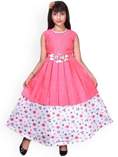 

SKY HEIGHTS Girls Pink Floral Satin Maxi Dress