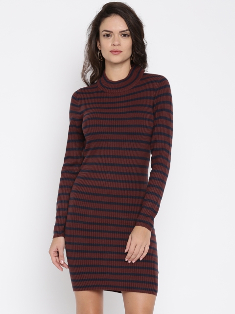 

Vero Moda Women Brown Striped Sheath Dress