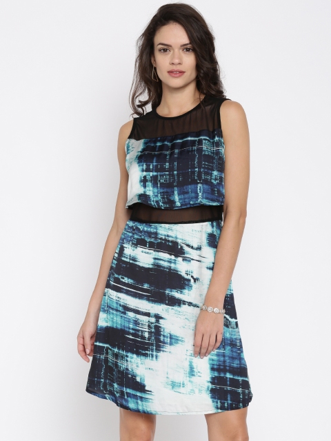 

Vero Moda Women Blue Printed Semi Fit and Flare Dress