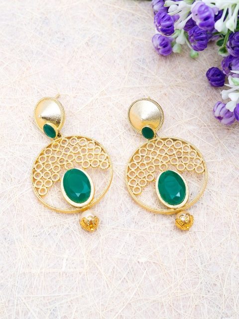 

Golden Peacock Gold-Plated Green Circular Drop Earrings