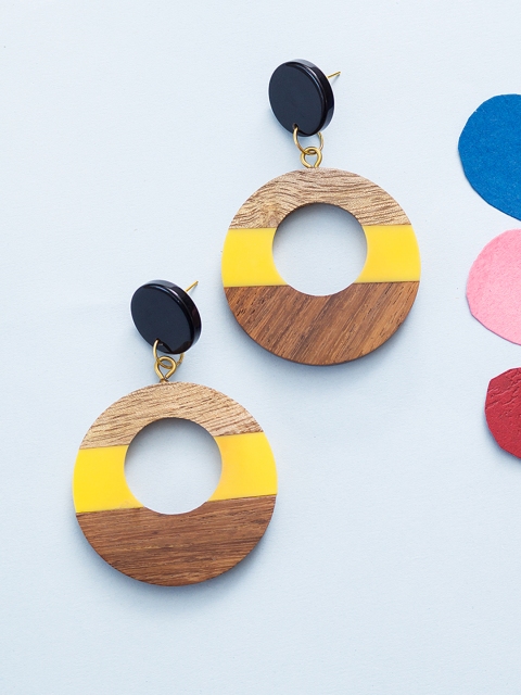 

Golden Peacock Multicoloured Circular Drop Earrings, Multi