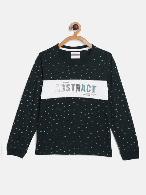 

Octave Boys Green & White Typography Printed Cotton T-shirt
