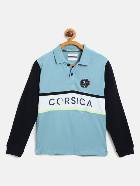 

Octave Boys Blue & Black Printed Cotton Polo Collar T-shirt