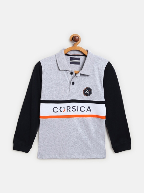 

Octave Boys Grey & Black Typography Printed Polo Collar Cotton T-shirt