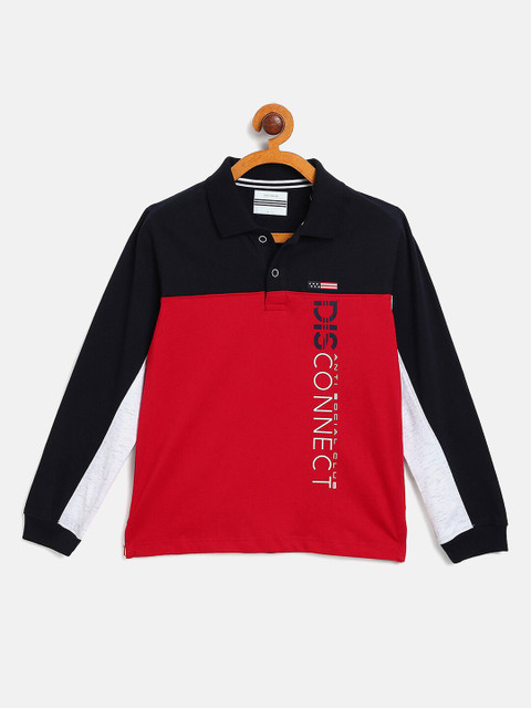 

Octave Boys Red Typography Printed Polo Collar Applique T-shirt