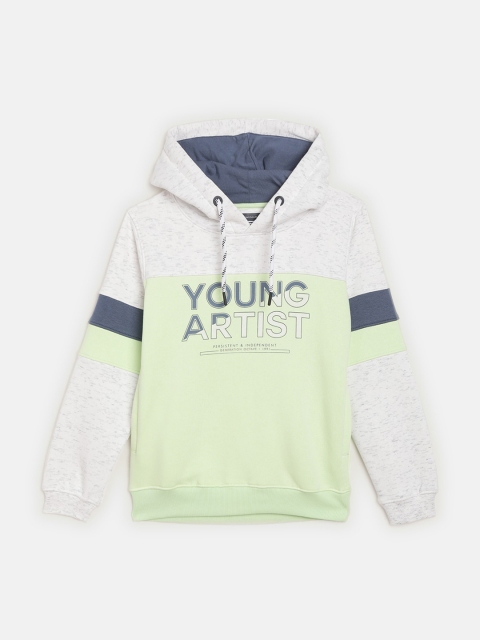 

Octave Boys Green & White Colourblocked Hooded Fleece Sweatshirt