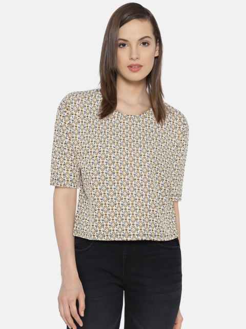 

Vero Moda Women Mustard Yellow Self-Design Crop Top