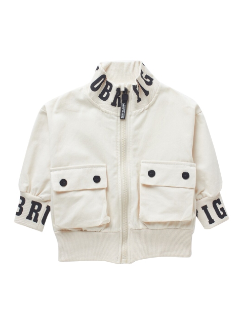 

SteezMe Unisex Kids Off White Crop Bomber with Patchwork Jacket