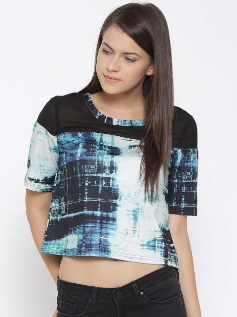 

Vero Moda Women Black & Blue Printed Crop Top