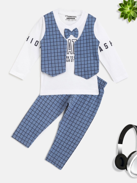 

Lil Tomatoes Unisex Kids Blue & White Printed T-shirt with Pyjamas