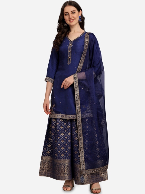 

Seerat Women Blue Handworked Pure Silk Kurta with Sharara & Dupatta