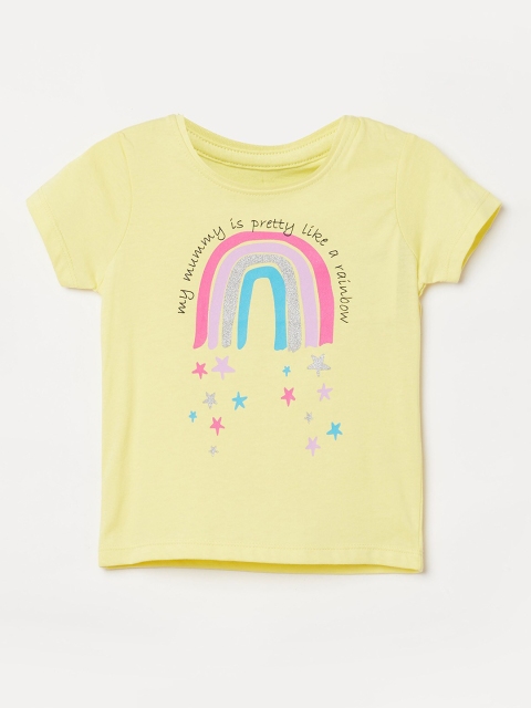 

Juniors by Lifestyle Girls Yellow Printed Pure Cotton T-shirt
