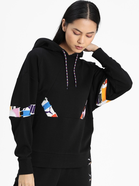 

Puma Women Black Printed Hooded Sweatshirt