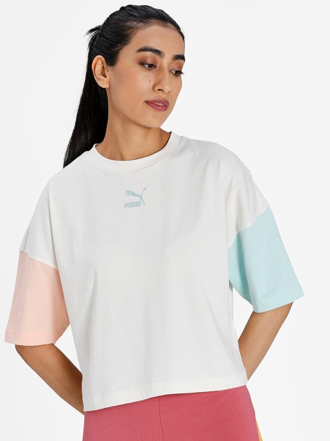 

Puma Women White & Pink CLSX Boyfriend Tee