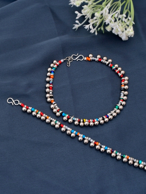 

Silvermerc Designs Silver-Plated Ghungroo Beaded Anklet