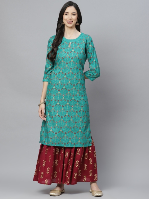 

aayusika Women Green Ethnic Motifs Printed Regular Kurta with Sharara