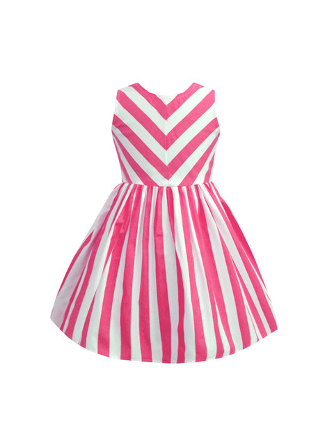 

A T U N Pink & White Striped Pure Cotton Dress