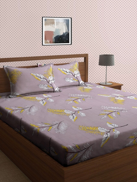 

KLOTTHE Grey & White Floral 210 TC King Bedsheet with 2 Pillow Covers