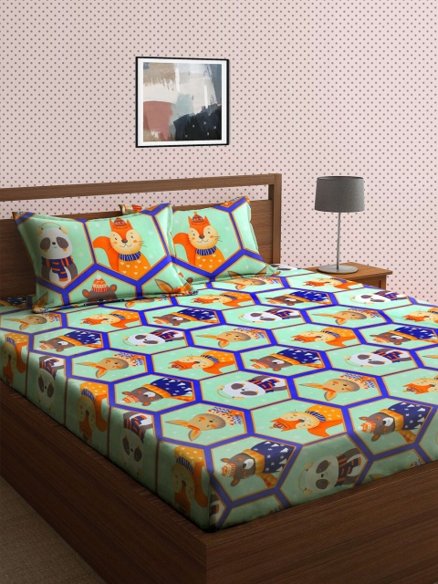 

KLOTTHE Multicoloured Cartoon Characters 210 TC King Bedsheet with 2 Pillow Covers, Multi