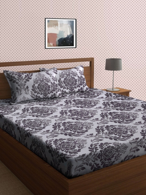 

KLOTTHE Grey & Black Ethnic Motifs 210 TC King Bedsheet with 2 Pillow Covers
