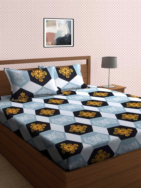 

KLOTTHE Grey & White Geometric 210 TC King Bedsheet with 2 Pillow Covers