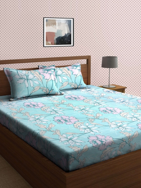 

KLOTTHE Blue Floral 210 TC King Bedsheet with 2 Pillow Covers