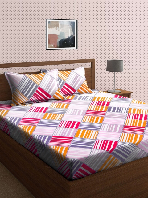 

KLOTTHE Multicoloured 210 TC King Bedsheet with 2 Pillow Covers, Multi