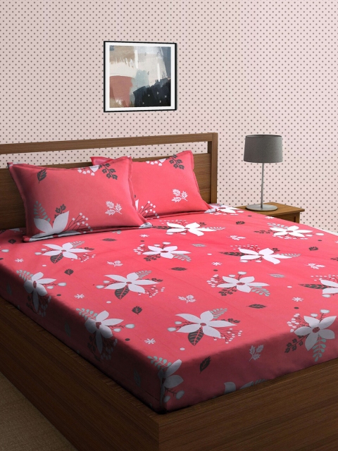 

KLOTTHE Red & White Floral 210 TC King Bedsheet with 2 Pillow Covers
