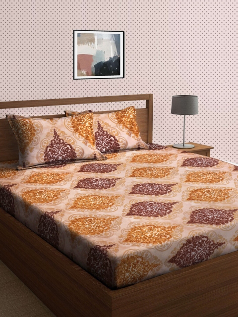 

KLOTTHE Brown & Cream-Coloured Ethnic Motifs 210 TC King Bedsheet with 2 Pillow Covers