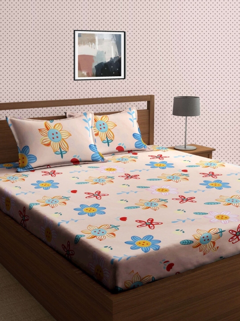 

KLOTTHE Multicoloured Floral 210 TC King Bedsheet with 2 Pillow Covers, Multi