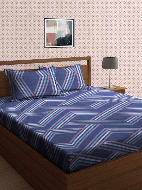 

KLOTTHE Blue & Purple 210 TC King Bedsheet with 2 Pillow Covers
