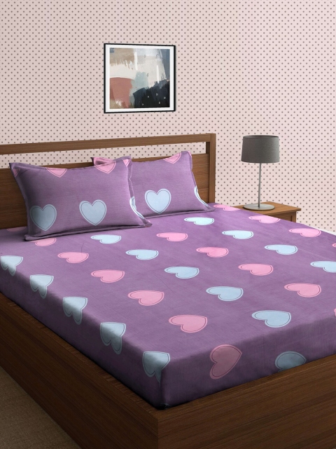 

KLOTTHE Purple & Pink 210 TC King Bedsheet with 2 Pillow Covers