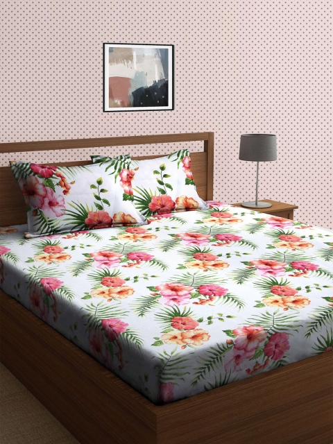 

KLOTTHE Multicoloured Floral 210 TC King Bedsheet with 2 Pillow Covers, Multi