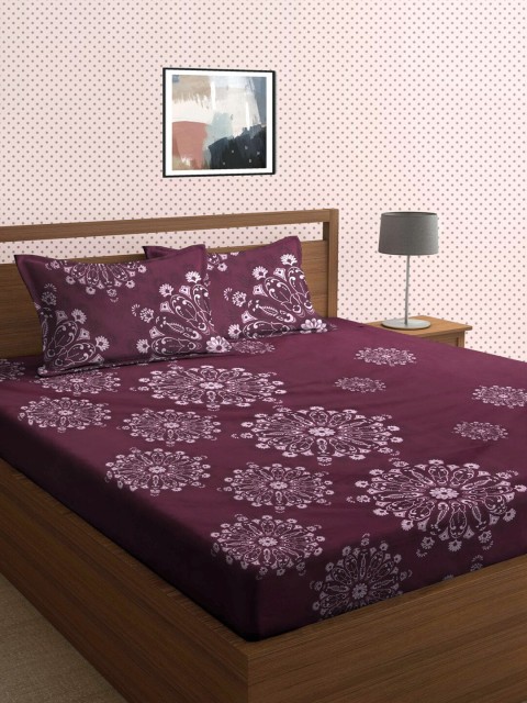 

KLOTTHE Maroon & Pink Floral 210 TC King Bedsheet with 2 Pillow Covers