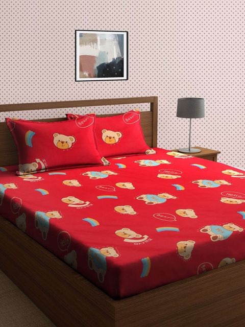 

KLOTTHE Red & Blue Cartoon Characters 210 TC King Bedsheet with 2 Pillow Covers