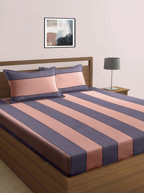 

KLOTTHE Multicoloured Striped 210 TC King Bedsheet with 2 Pillow Covers, Multi