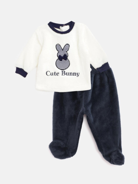 

Moms Love Infant Girls White & Navy Pure Cotton Faux Fur Sweatshirt with Bootie Leggings