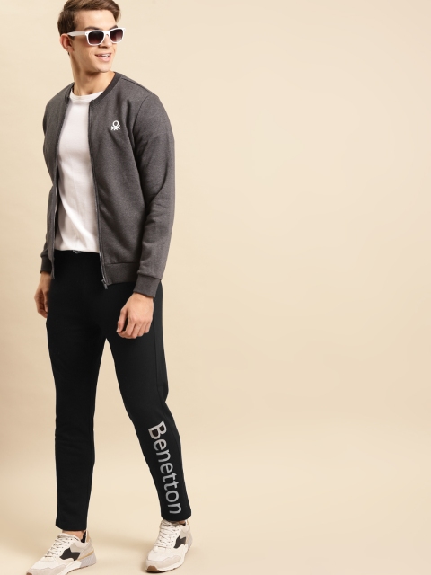 

United Colors of Benetton Men Black Brand Logo Print Detail Track Pants
