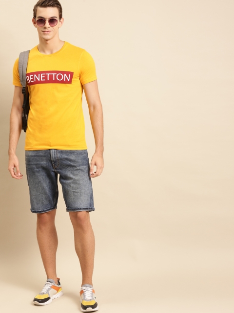 

United Colors of Benetton Men Mustard Yellow Brand Logo Print T-shirt