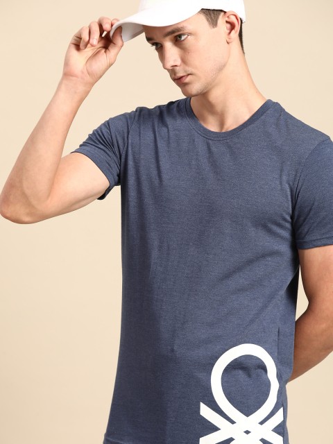 

United Colors of Benetton Men Navy Blue & White Brand Logo Printed T-shirt