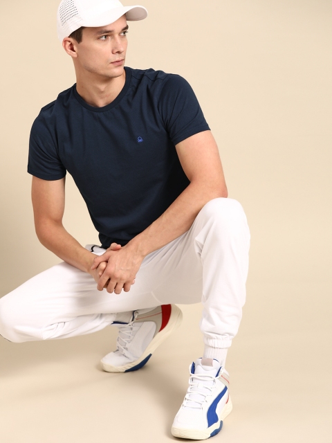 

United Colors of Benetton Men Navy Blue Solid T-shirt