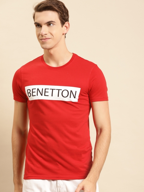 

United Colors of Benetton Men Red Brand Logo Print T-shirt