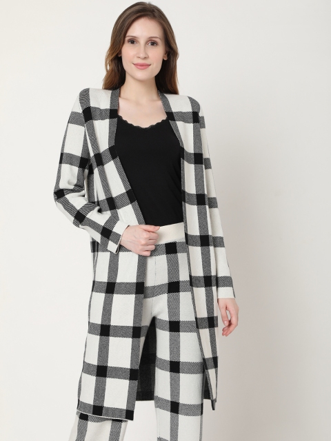 

Vero Moda Women Beige & Black Checked Longline Monochrome Shrug