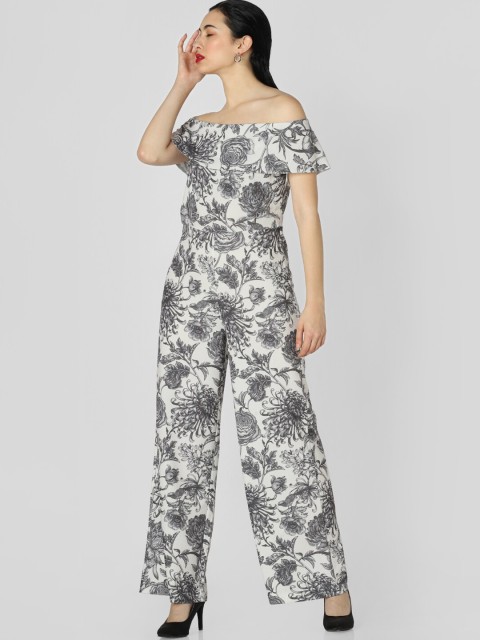 

Vero Moda Women Grey & White Off-Shoulder Printed Basic Jumpsuit