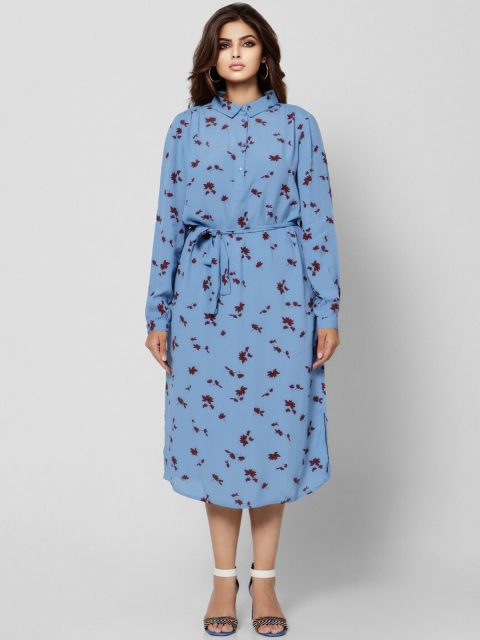 

Vero Moda Blue Floral Shirt Midi Dress