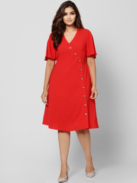 

Vero Moda Red Solid Flared Sleeves Dress